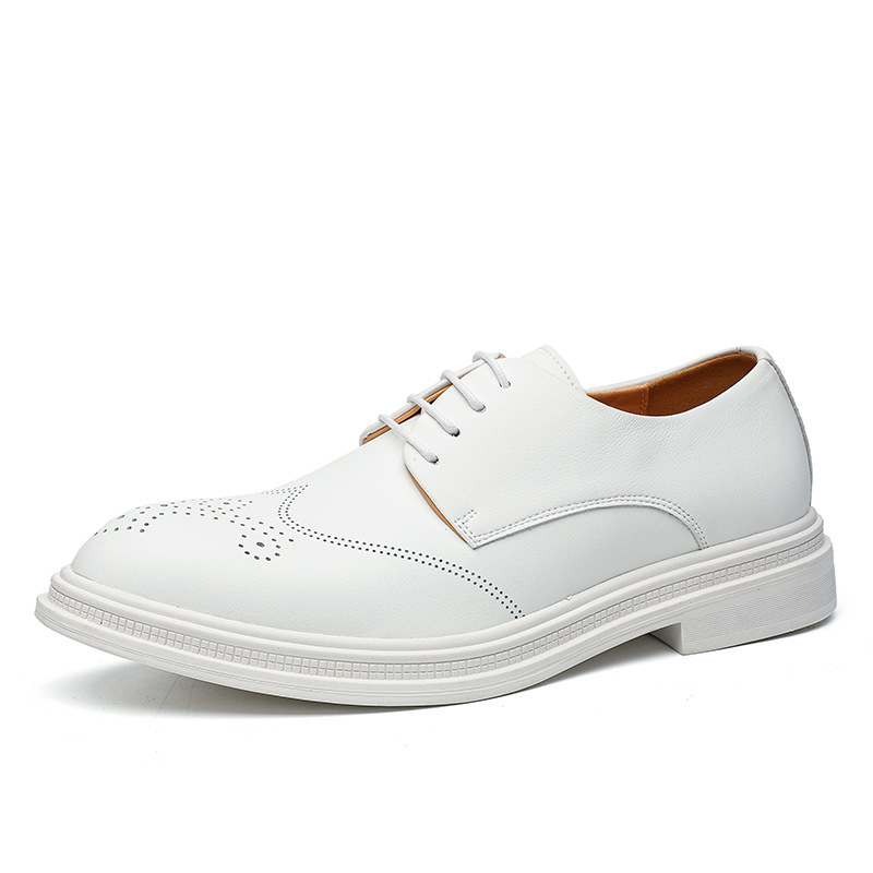 Men's Shoes British Formal Business Leather Shoes White Pointed Leather Shoes foto 3
