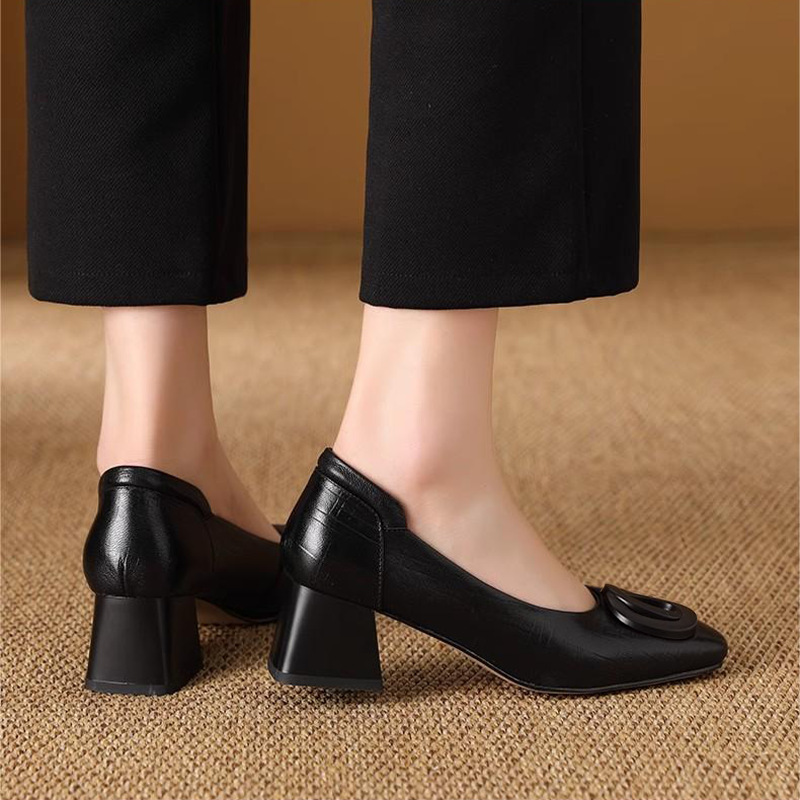 Womens Versatile Leather Mary Jane High-heeled Shoes