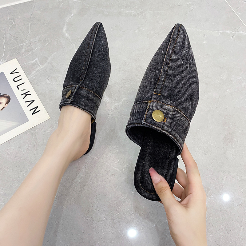 European And American Washed Denim Flat Closed Toe Slippers Women foto 5