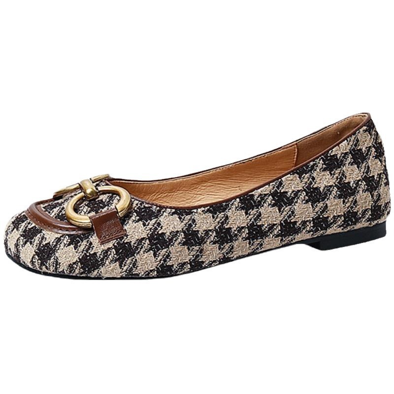 Women's Retro Metal-Buckle Square-Toe Flat Shoes foto 5