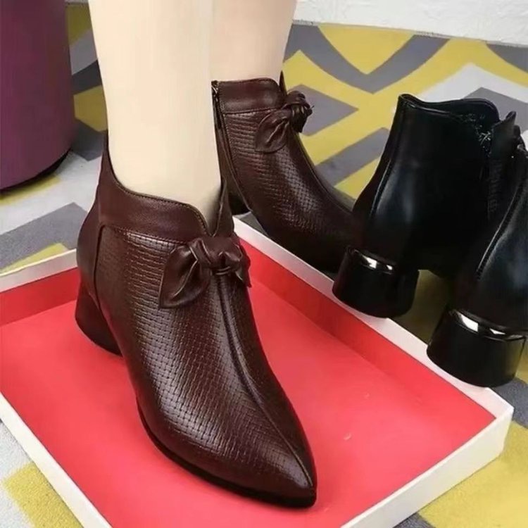 Womens Pointed-toe Chunky-heel Ankle Boots foto 3