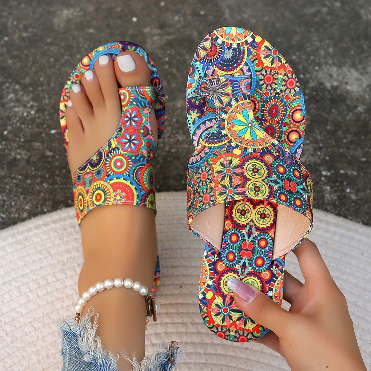Flat-Heeled Printed Toe-Strap Roman Style Sandals foto 4