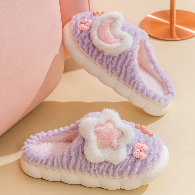 New Women's Cartoon Extra Thick Fleece-lined Home Cotton Slippers foto 4