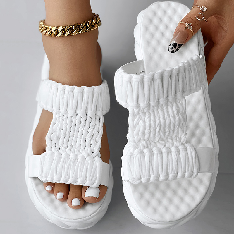 Platform Sandals Summer Braided Knit Hollow Open Toe Slipper Sandals - Anklet Not Included foto 4