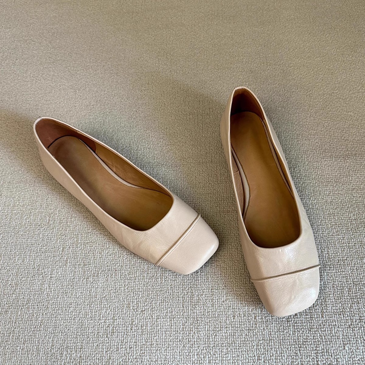Retro Square-toe Leather Low-cut Office Pumps foto 4
