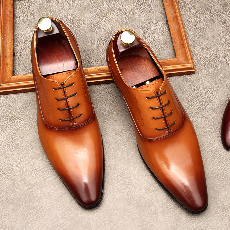 Men's Lace-up Pointed Formal Leather Shoes foto 5