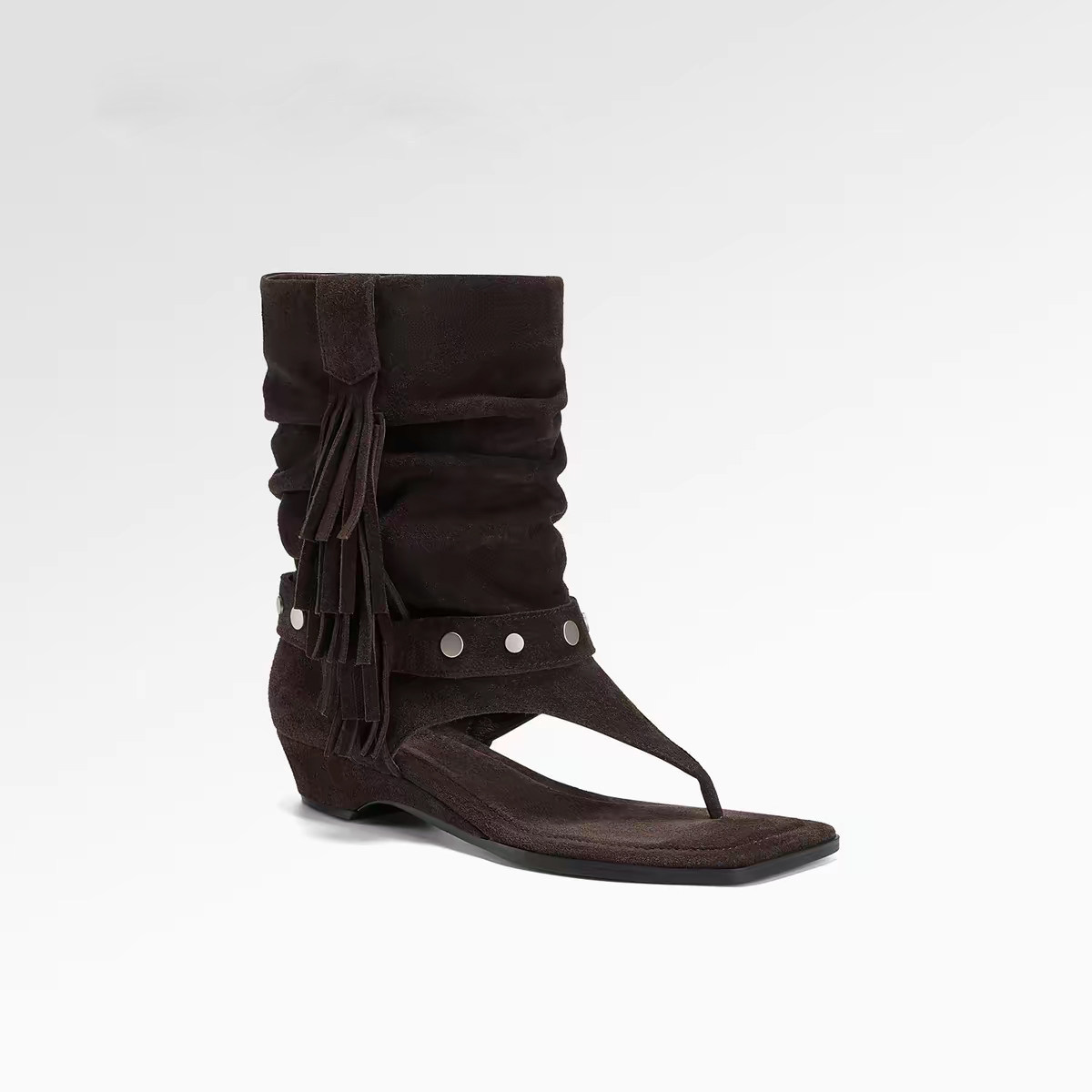 Tassel Retro Square-Toe Roman Sandals Women foto 5
