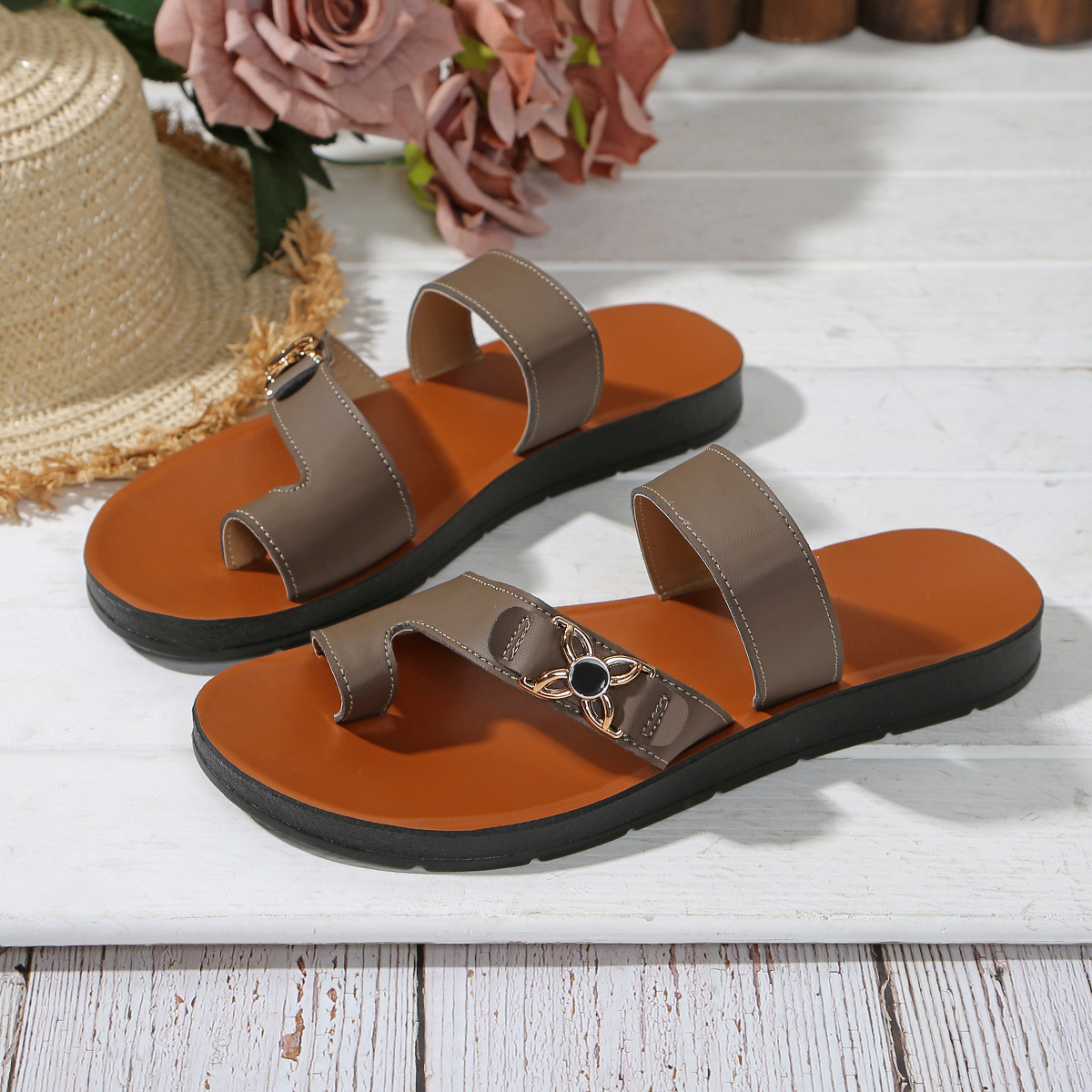 Womens Large-size Flat Mule Sandals With Round Toes foto 5