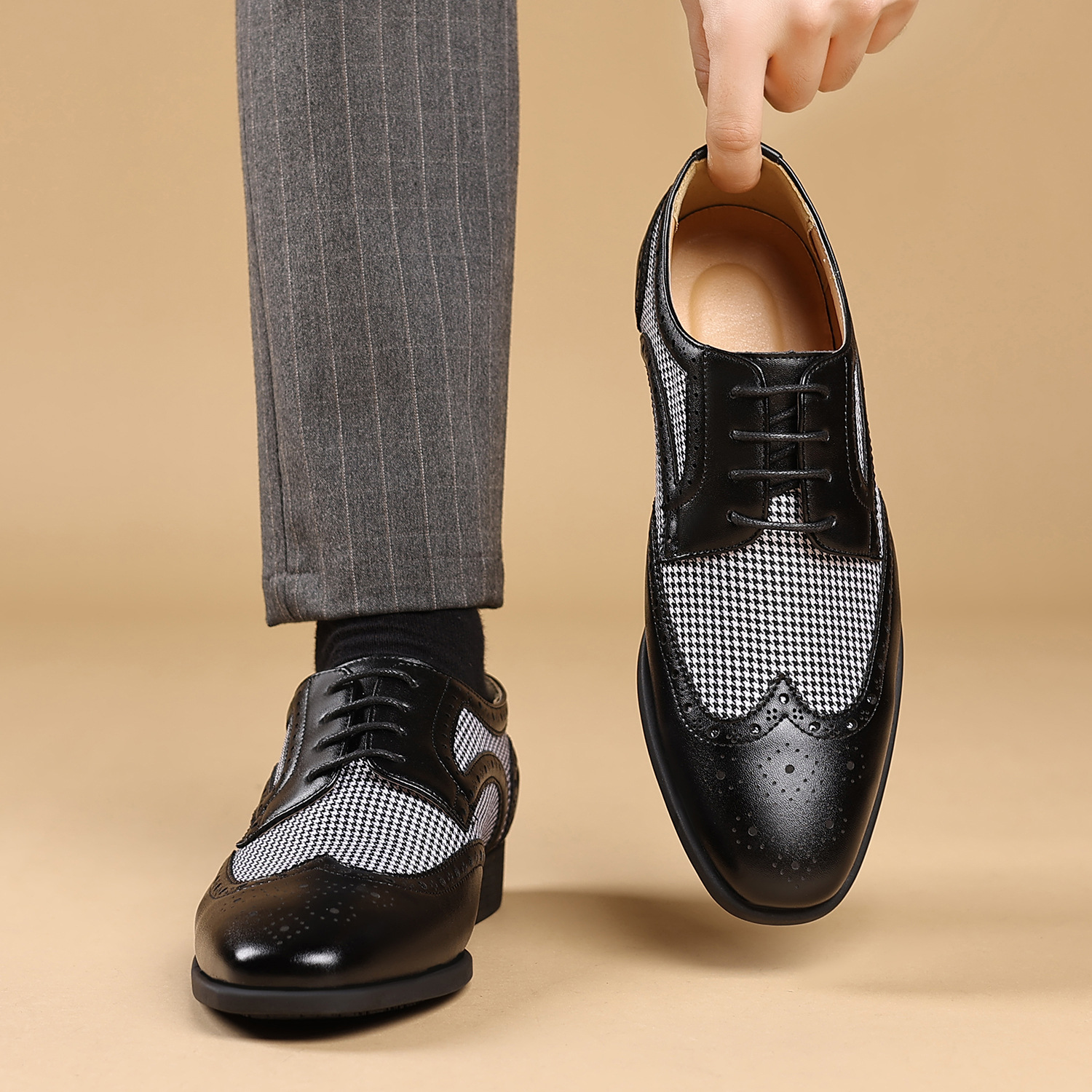 Imitation Houndstooth Men's Shoes Casual Leather Shoes foto 4