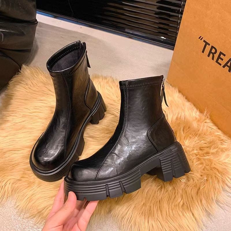 Soft Bottom British Style Skinny Boots Imitation Leather Single Boots Autumn And Winter Small Martin Shoes foto 4