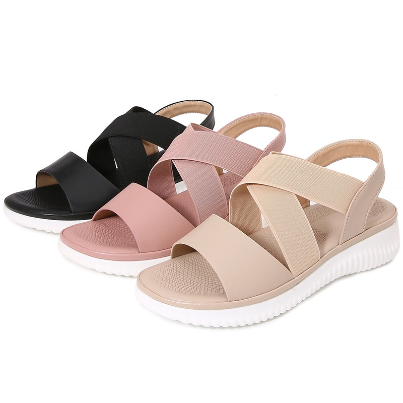 Bohemian Style Striped Stretch Rubber Band Flat Sandals foto 2