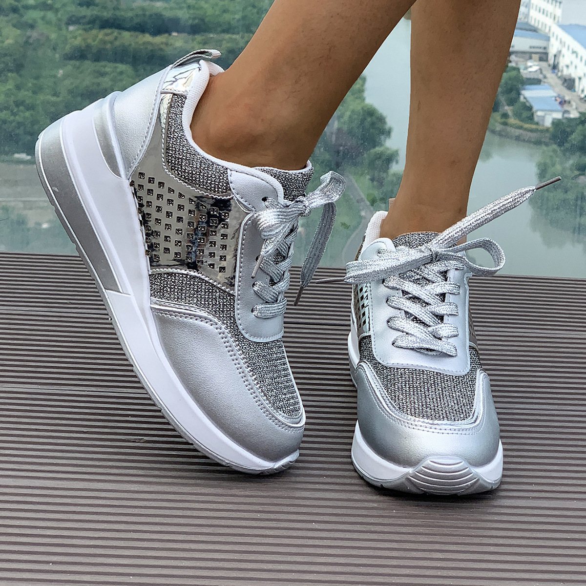 Sequin Round-Toe Lace-Up SpringAutumn Casual Sneakers foto 5