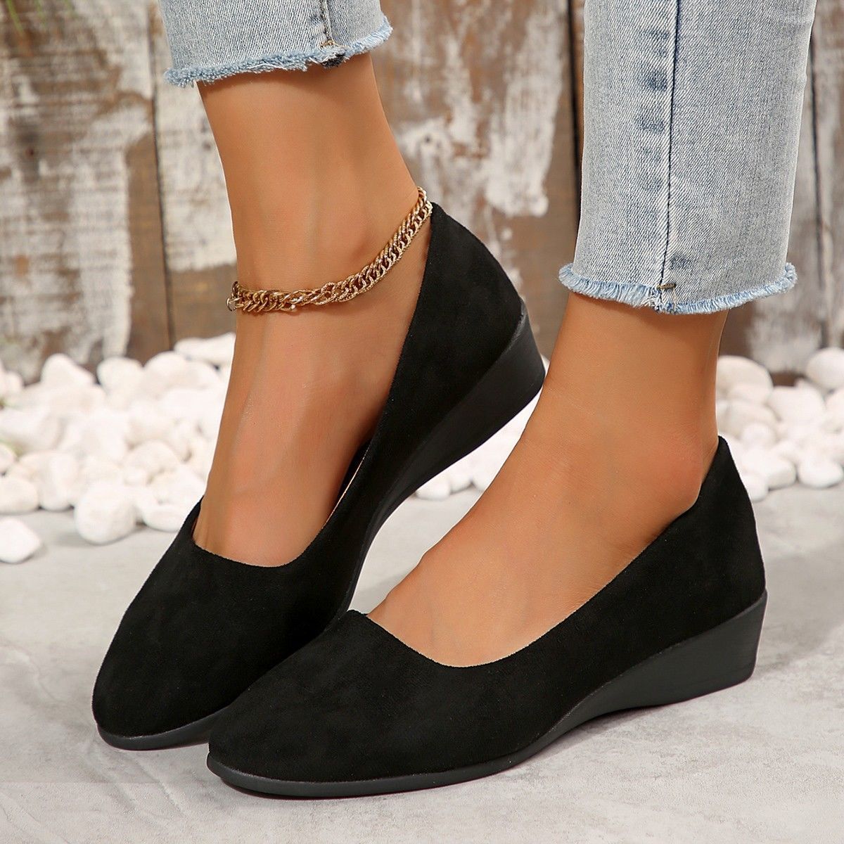 Spring New Pointed Toe Women's Plus Size Shallow Mouth Wedge Pumps Doug Shoes Sports Casual foto 5