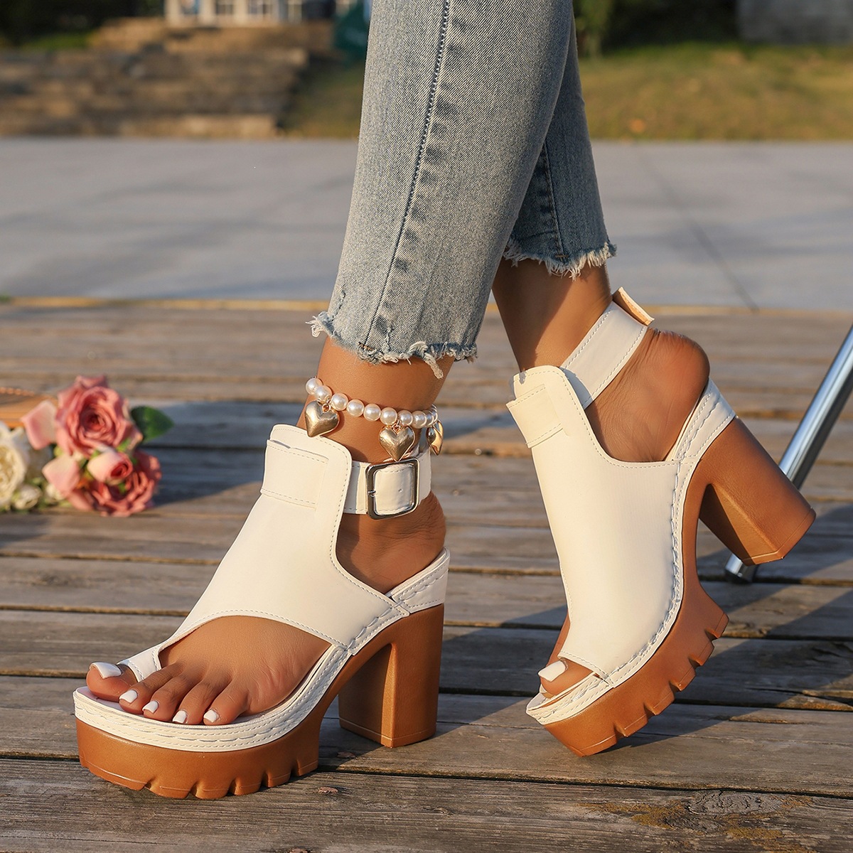 Chunky-heeled, Ultra-high-heel Peep-toe Womens Sandals