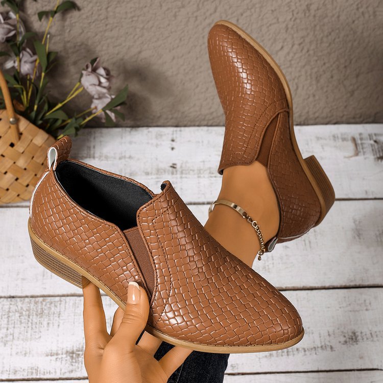 Pointed-toe High-cut Pumps Brown Chunky Heels Ankle Large Size Small Leather Shoes foto 5