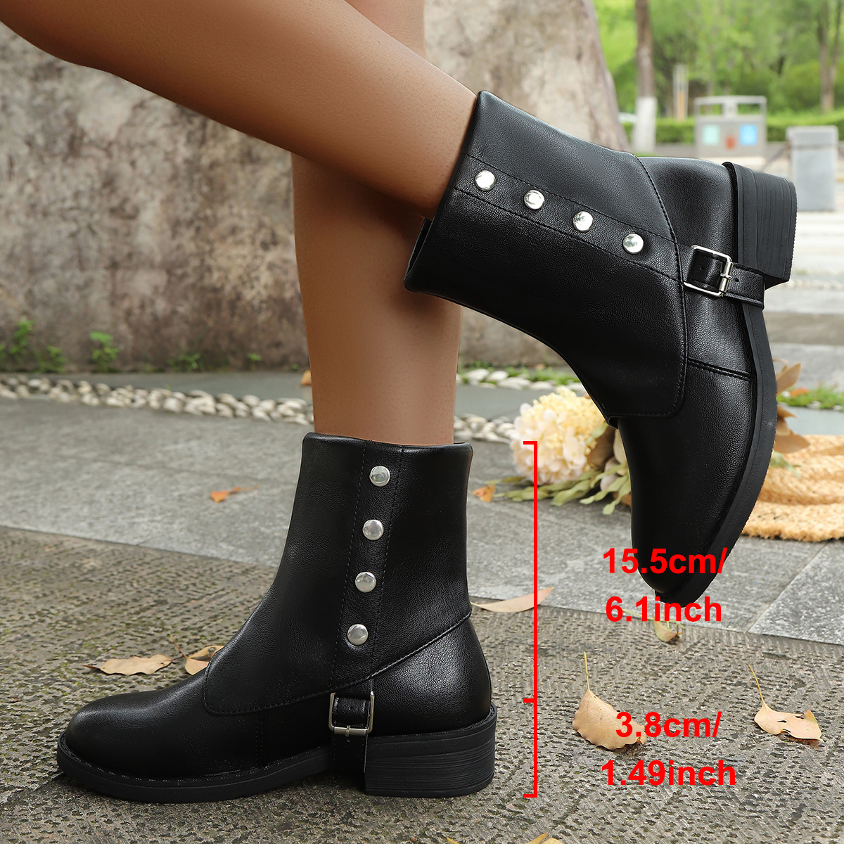 Belt Buckle Low Heel Knee-high Boots Plus Size Women's Boots foto 2