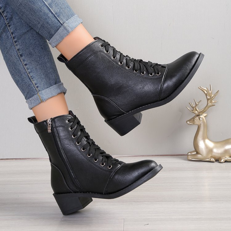 British Style Women's Casual Trend High-top Zipper Fashion Leather Boots foto 2