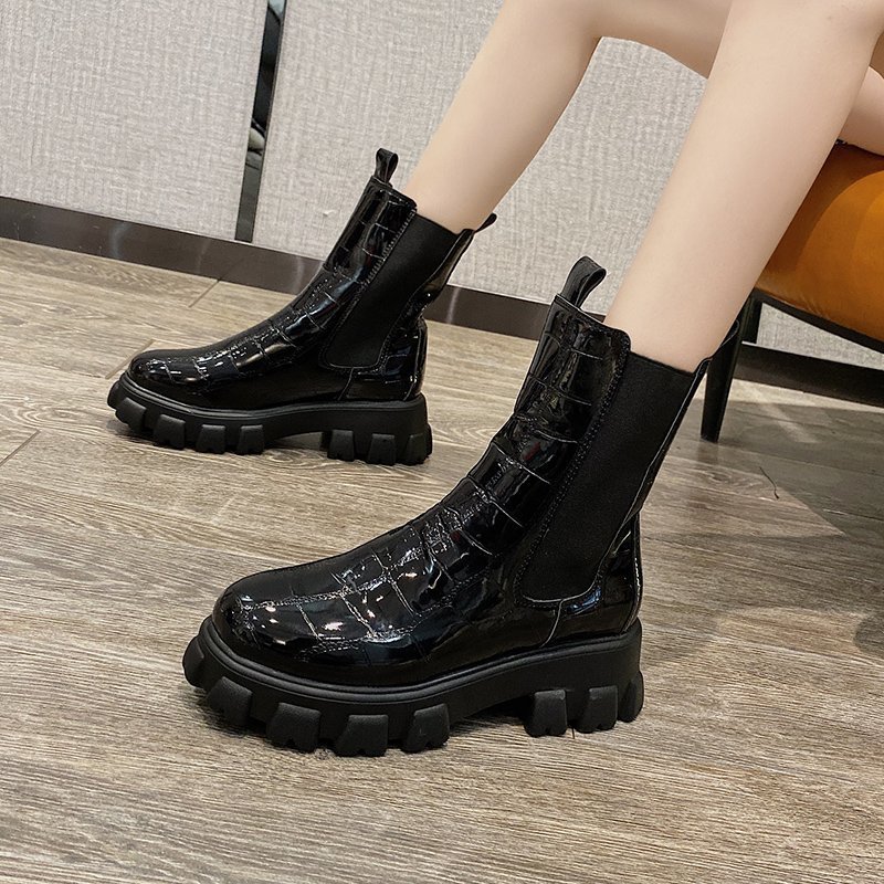 British Style Mid Calf Boots for Women - Autumn Winter Thick Sole Chunky Heel Ankle Boots foto 4