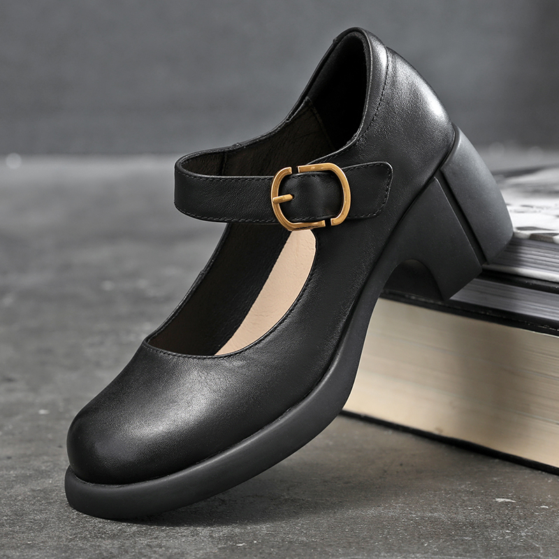 Vintage Mary Jane Women's Small Leather Shoes With Buckle foto 4
