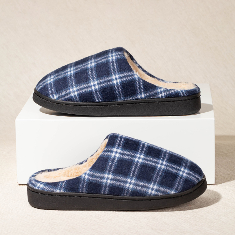 Winter Warm Woolen Plaid Cotton Slippers foto 2