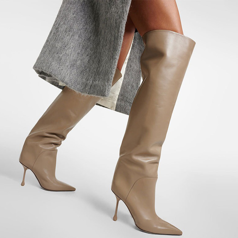 Pointed-toe Stiletto Slip-on Below The Knee Plus Size Straight Women's Boots foto 2