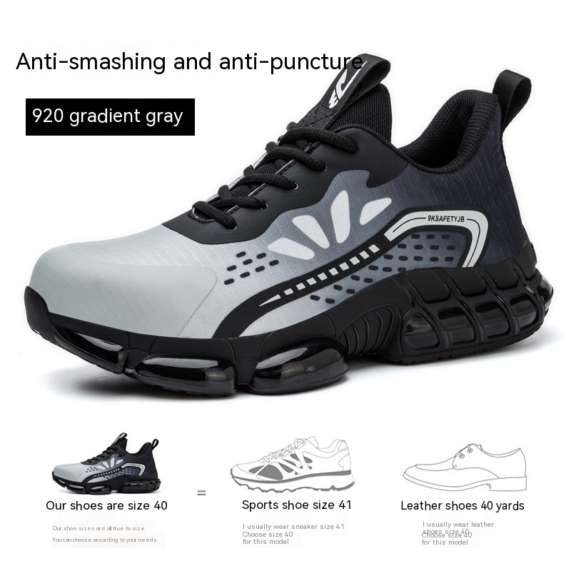 Wear-resistant Anti-smashing And Anti-penetration Thin Flyknit Breathable Shock-absorbing Work Safety Shoes foto 2