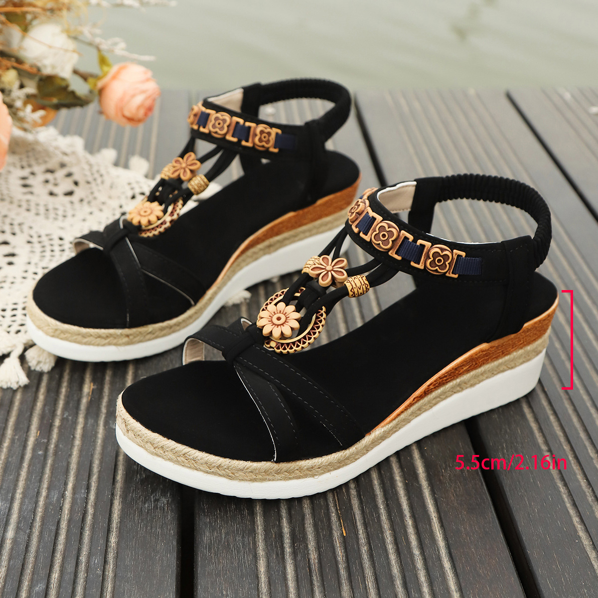 Open Toe Plus Size Thick Bottom Wedge Sandals foto 4