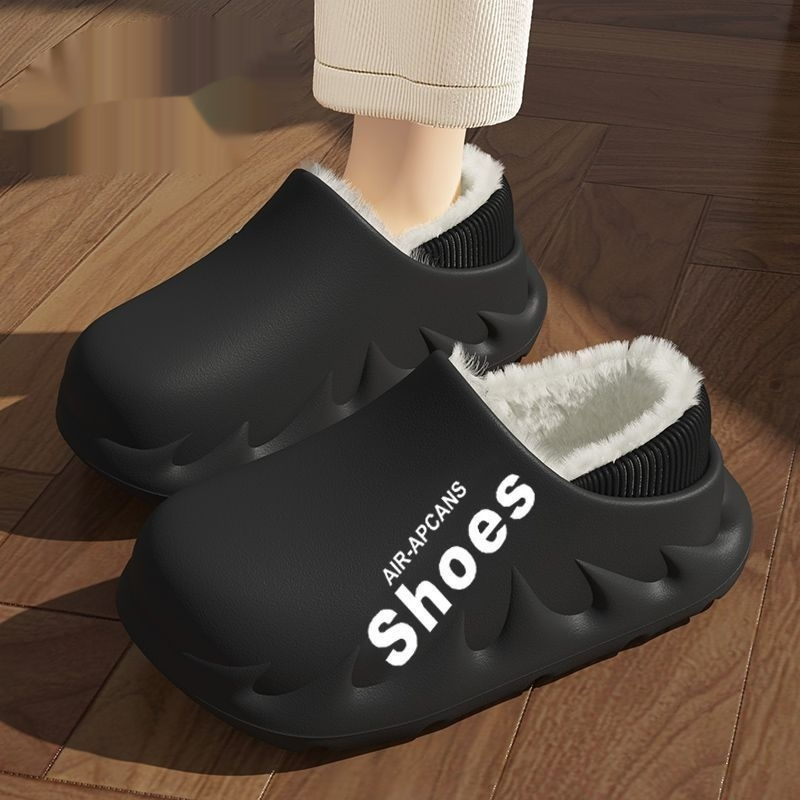 Mens Fleece-Lined Non-Slip Closed-Toe EVA Waterproof Cotton Slippers foto 2