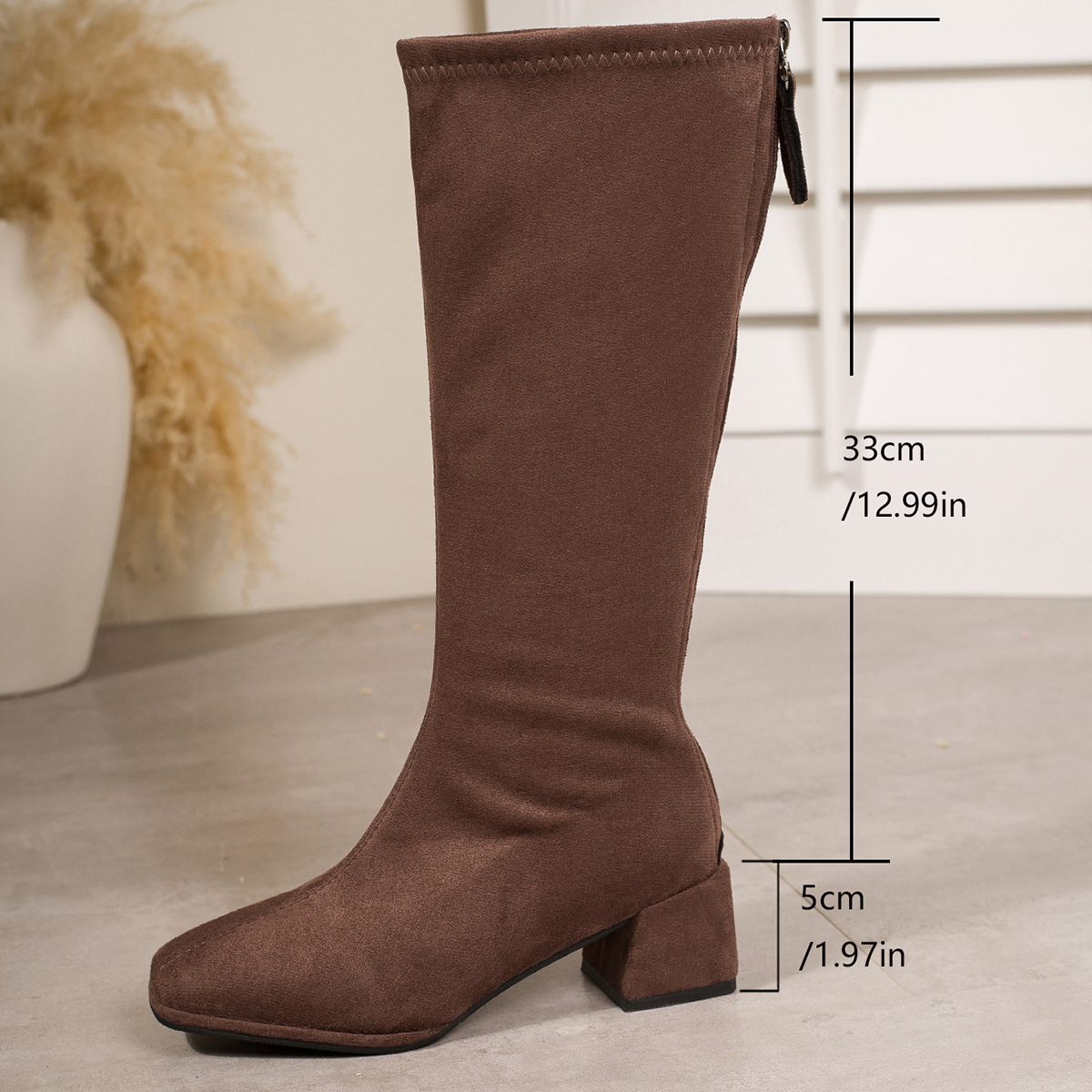 Winter Block-toe Figure-flattering Chunky-heel Stretch Boots foto 4