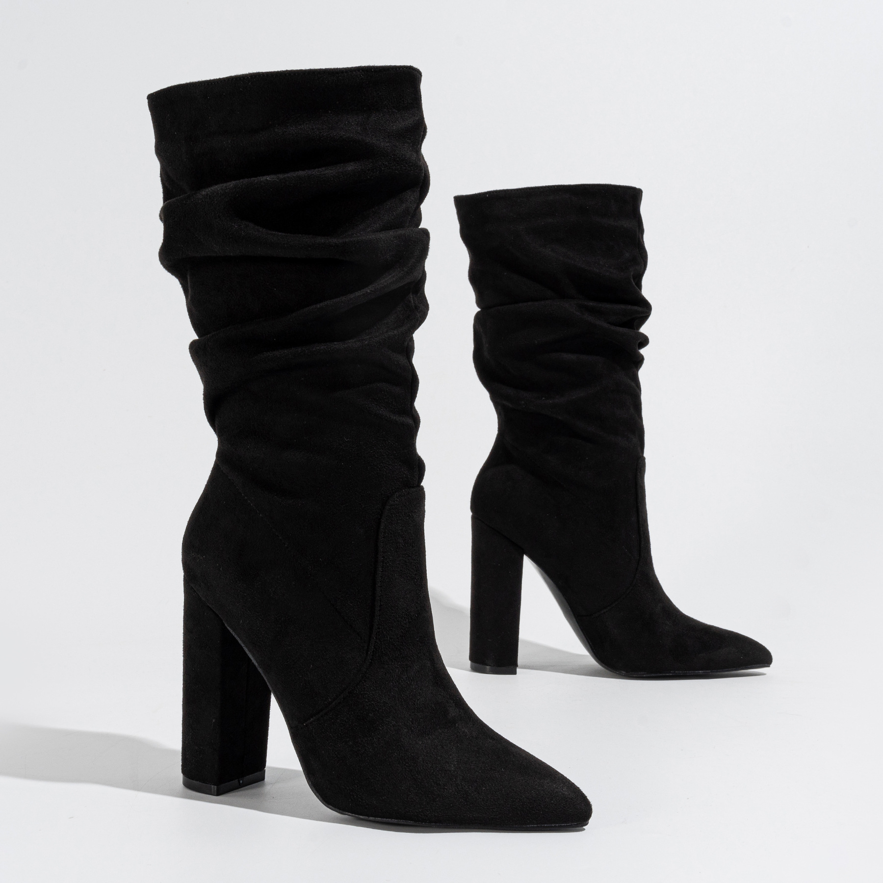New Chunky Heel Pointed-toe Fashion High Heel Pile Style Boots foto 2