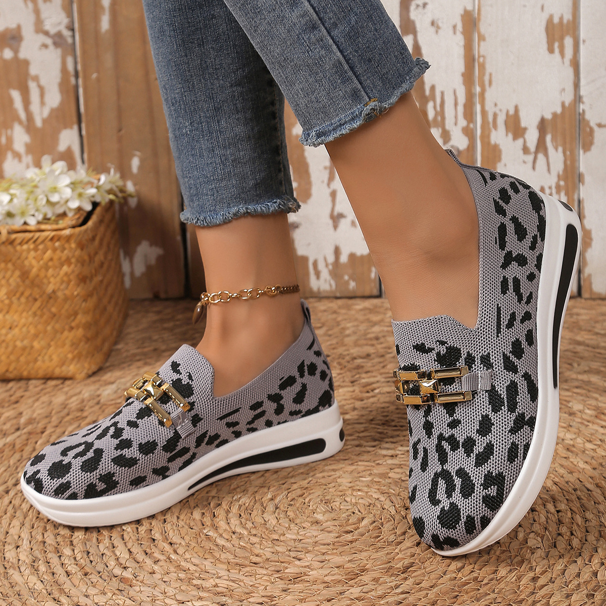 Leopard-Print Plus-Size Flat-Fabric Breathable Casual Shoes For Women foto 3