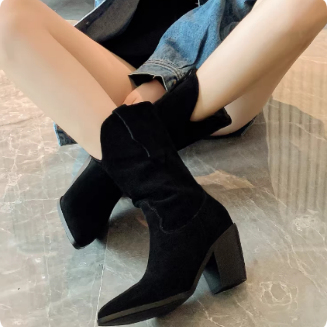 Women's High Heels Chunky Western Cowboy Pointed-toe Knight