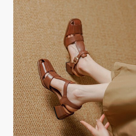 French Style Retro Closed Toe Roman Style Hollow-out Women's Sandals foto 4