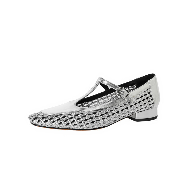 Mid Heel Authentic Leather Silver Mary Jane Shoes Sandals New foto 3