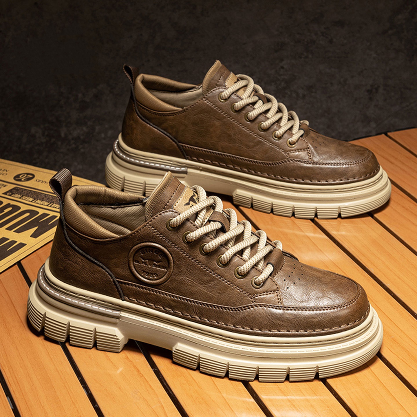 High-grade British Style Worker Boot Platform Casual Leather Shoes foto 3