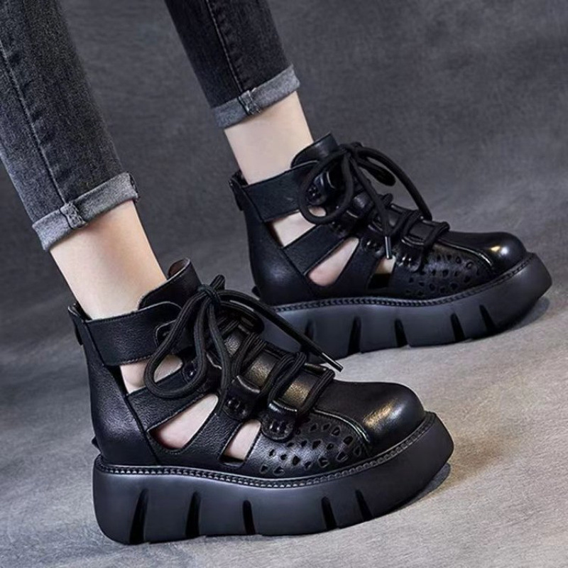 Women's Platform Sandals All-matching Hollow Hole Hole Shoes Fashion Soft Leather Cowhide Sandal Boots foto 5