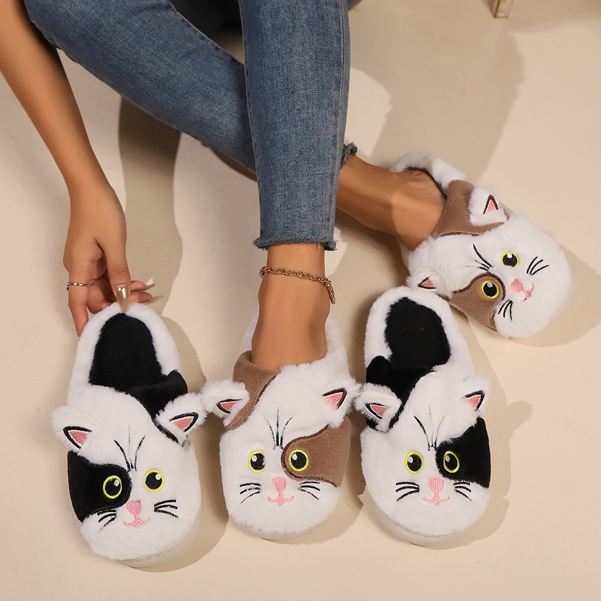Kitty Fluffy Slippers Autumn And Winter Warm foto 4