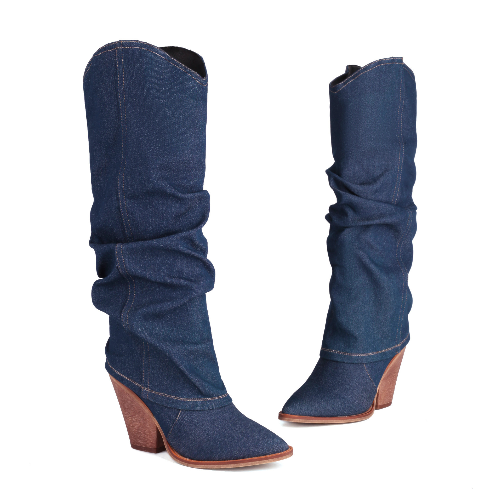 Chunky Heel High Heel Vintage Pointed Toe High Tube Pants Boots foto 2