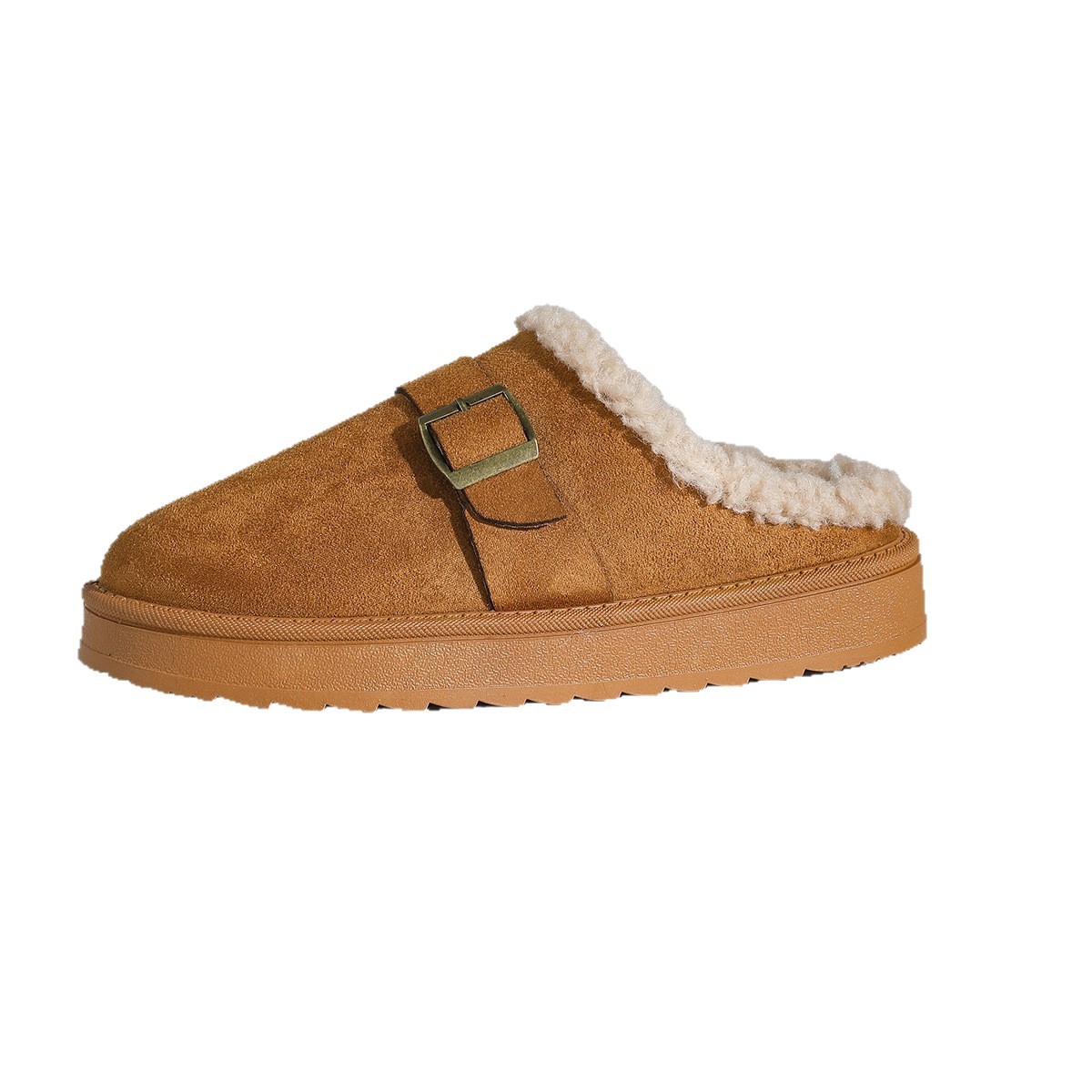 Thick Bottom Belt Buckle Fleece-lined Closed Toe Female Cotton Slippers foto 5
