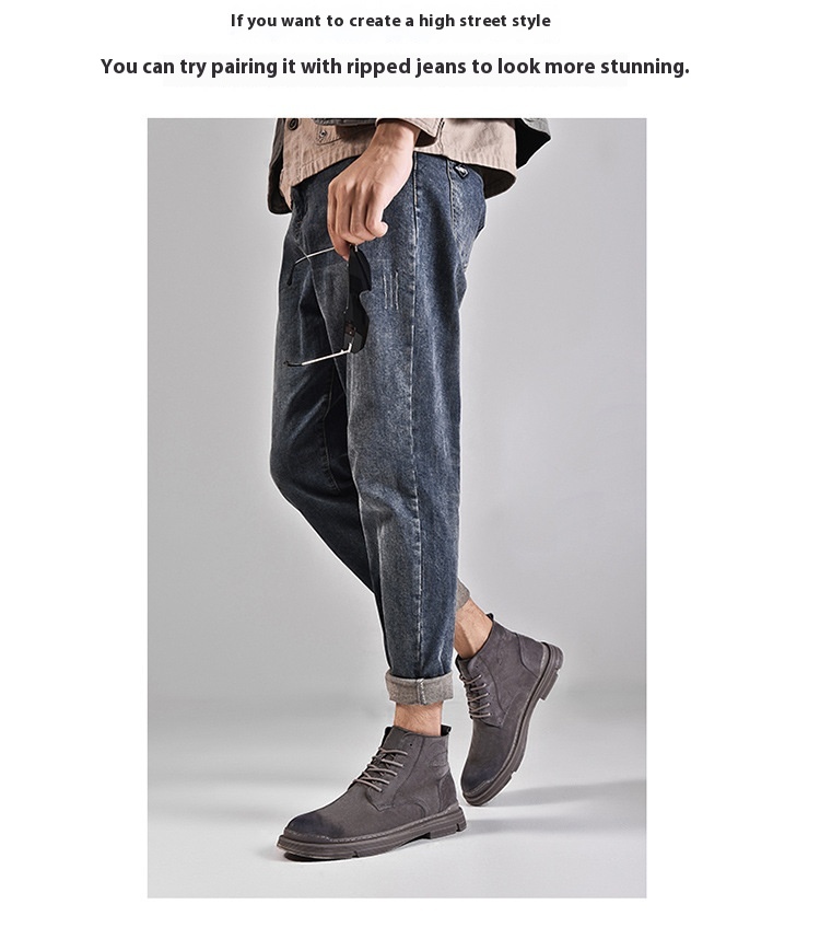 Round Toe Top Layer Cowhide Casual Men's Leather Boots foto 4