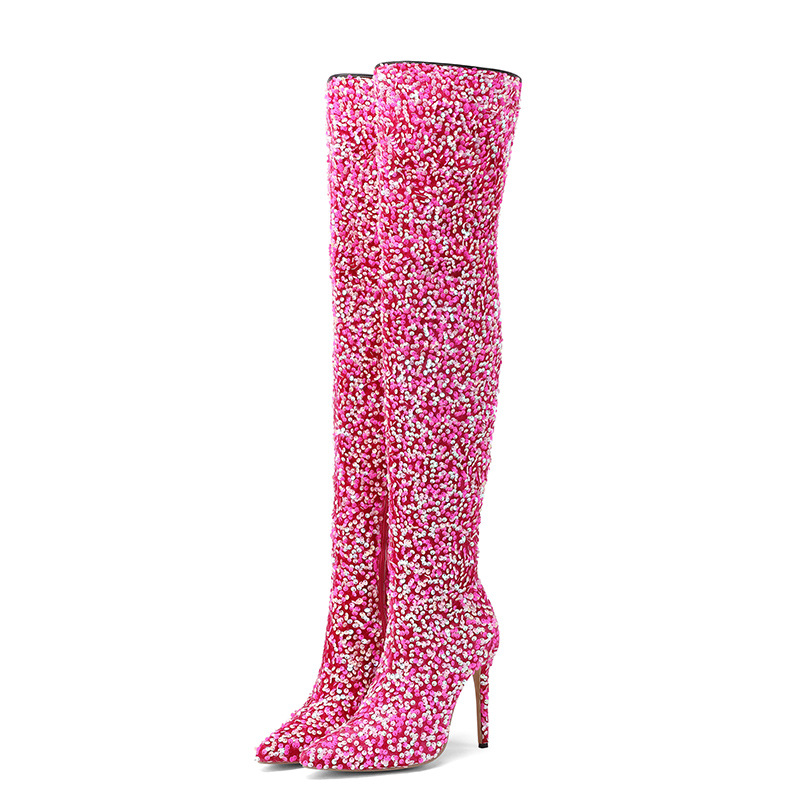 Sexy Sequin Side-zip Over-the-knee Boots foto 3