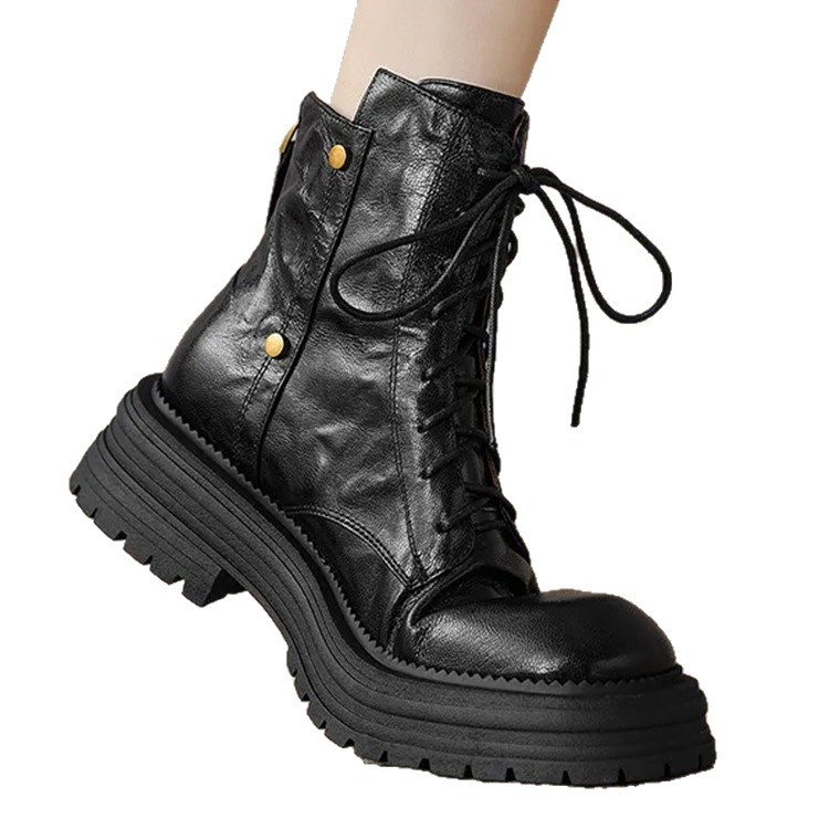 Womens Sheepskin Chunky-Soled Lace-Up Ankle Boots foto 3