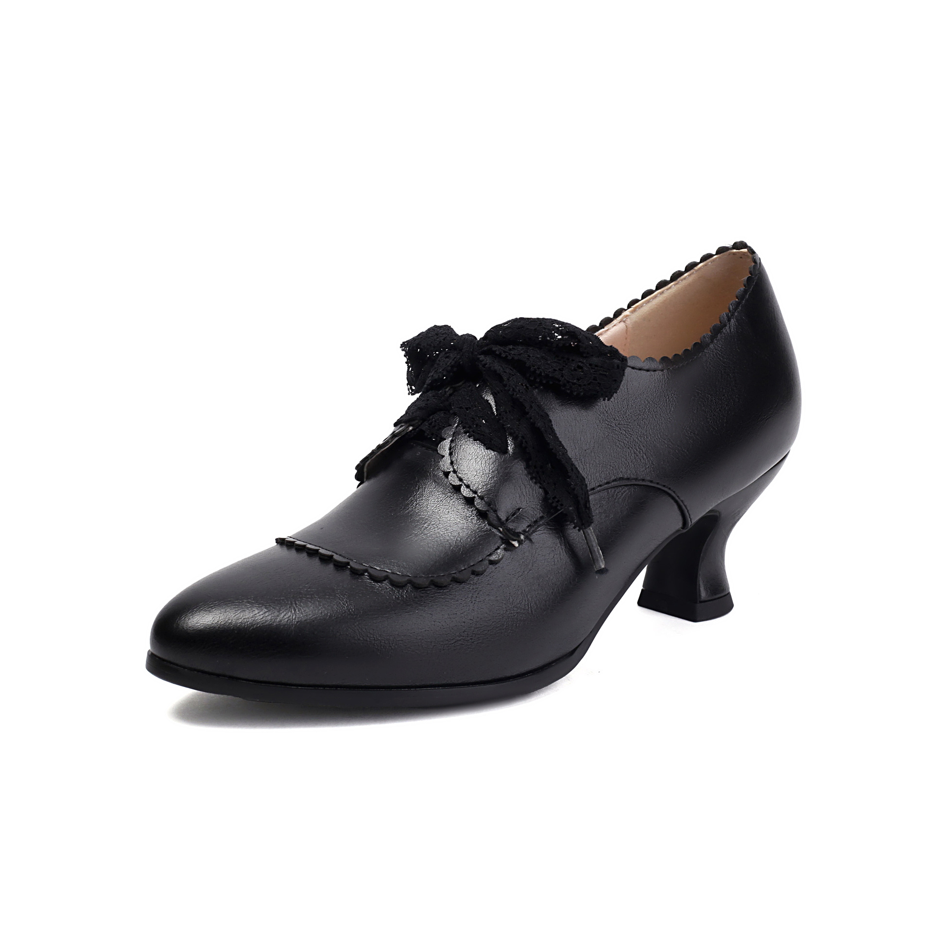Fashionable High-Heel Plus-Size Embossed Floral Lace-Up Pointed-Toe Womens Pumps foto 3