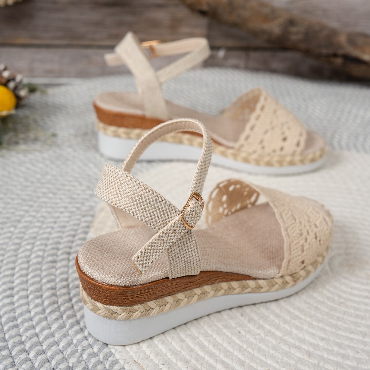 Closed Toe Back Empty Hollow-out Wedge Thick Bottom With Plus Size Casual Breathable All-match Roman Style foto 4
