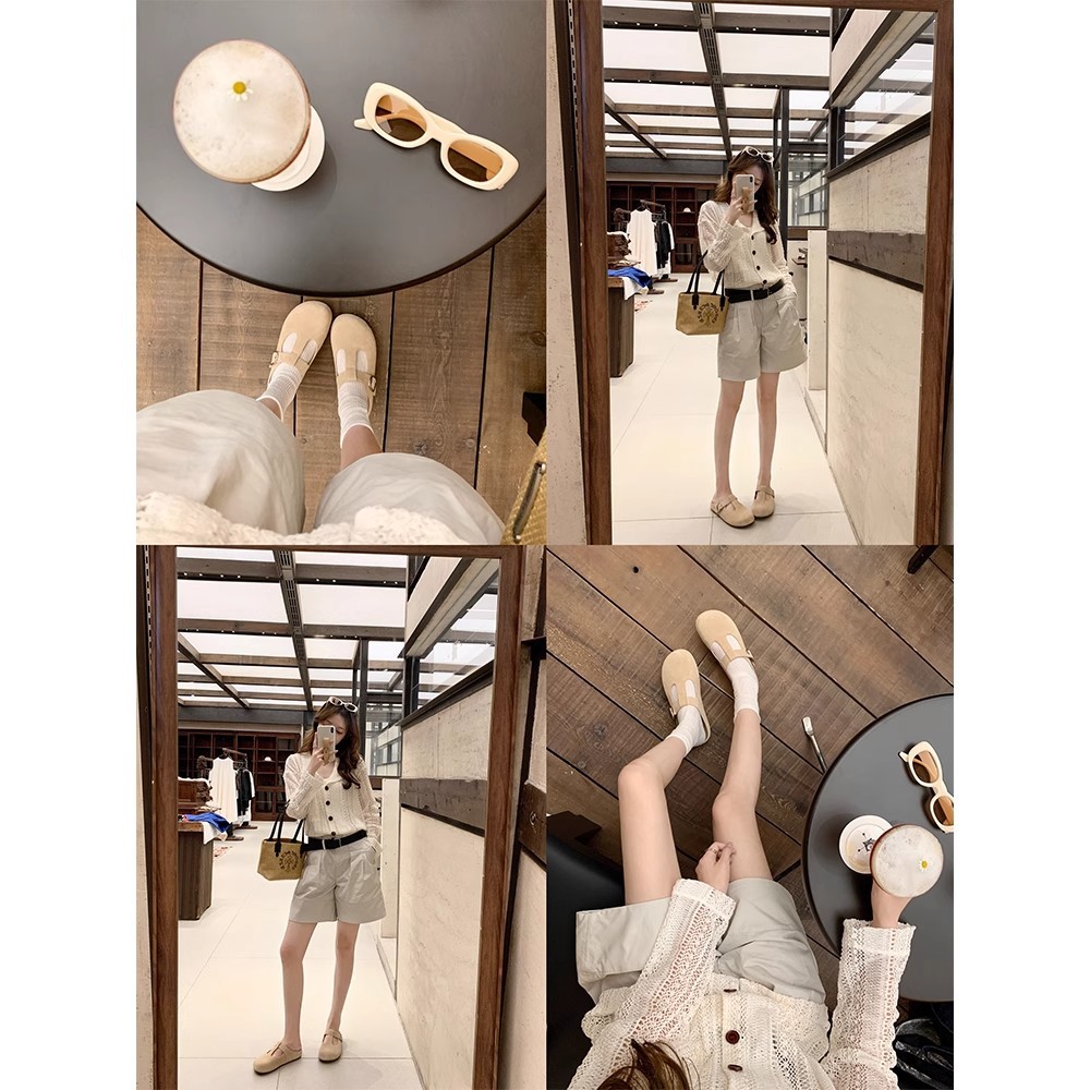 Height Increasing Insole Retro Buckle Closed-toe Slippers Women foto 3