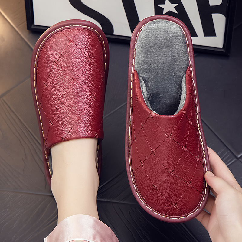 Fleece-lined Leather Warm Cotton Slippers foto 5
