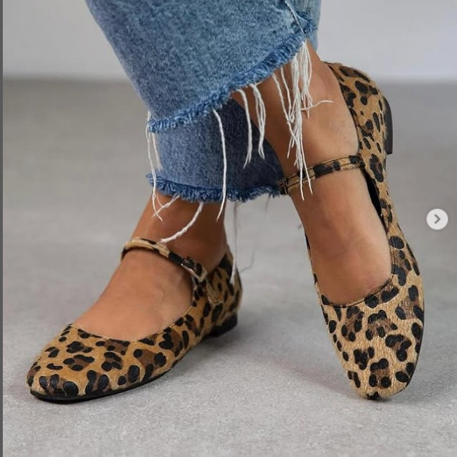 Low Heel Flat Horse Fur Leopard Print Shoes foto 4