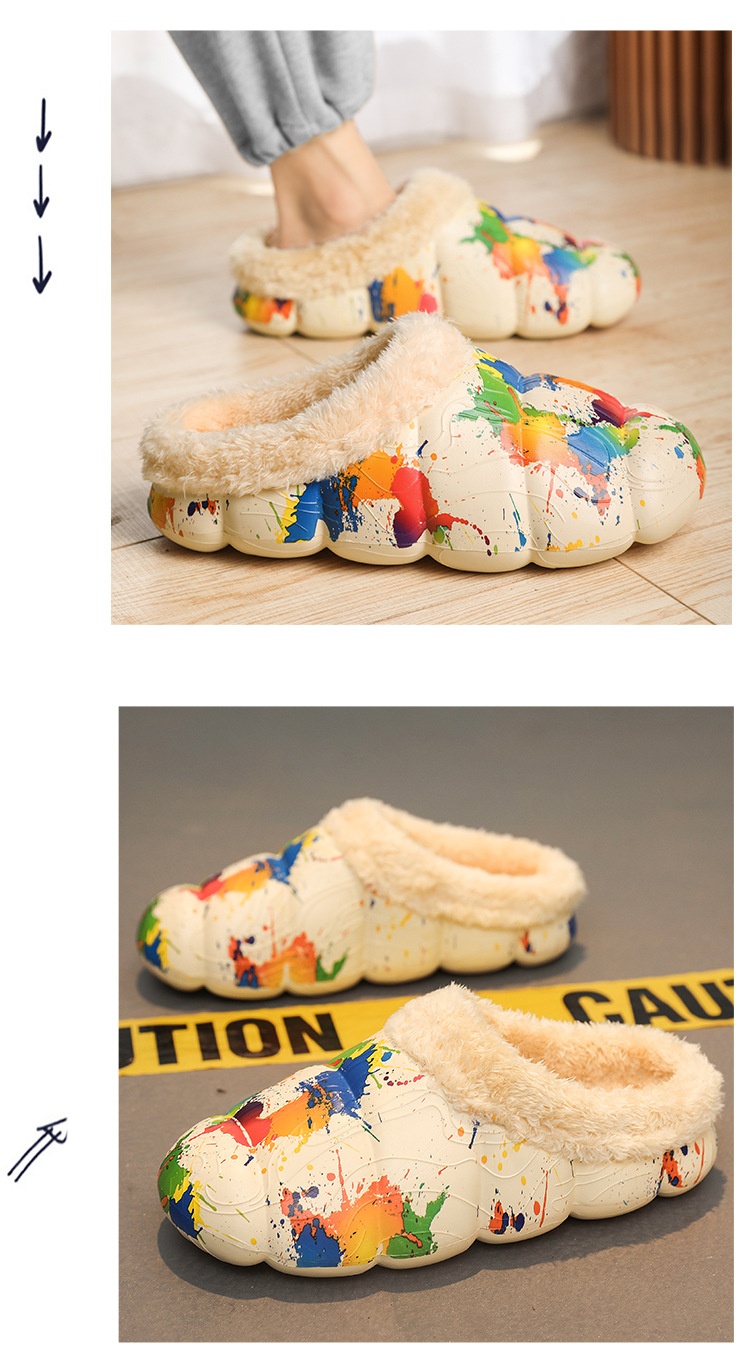 Home Indoor Platform Fleece-lined Contrast Color Cotton Slippers foto 5