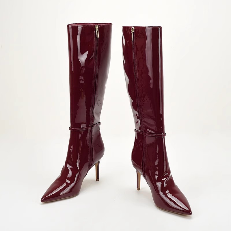 Stiletto-heeled Leather Belt-buckle Zip Thigh-high Boots For Women foto 3