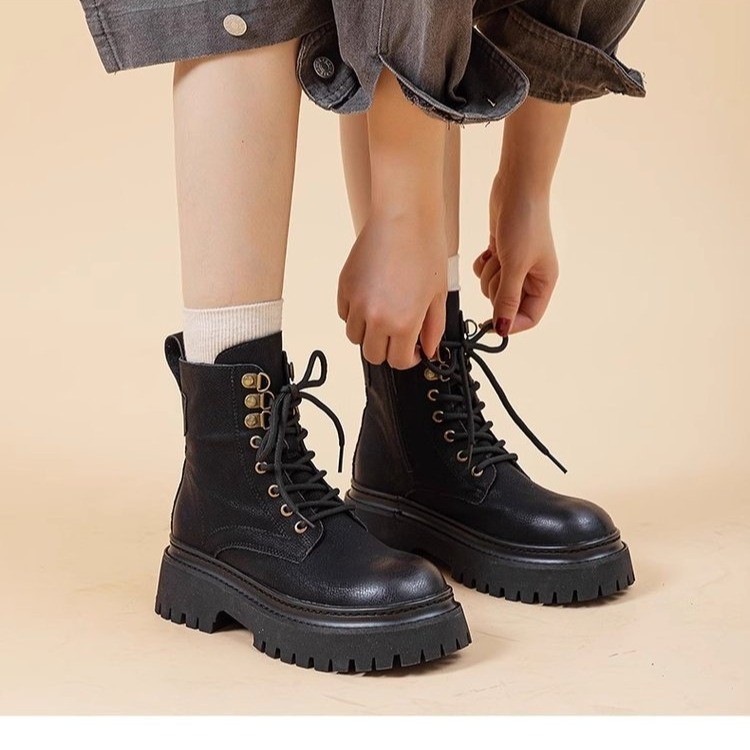 Women's Retro Height-Enhancing Mid-Calf Martin Boots foto 3